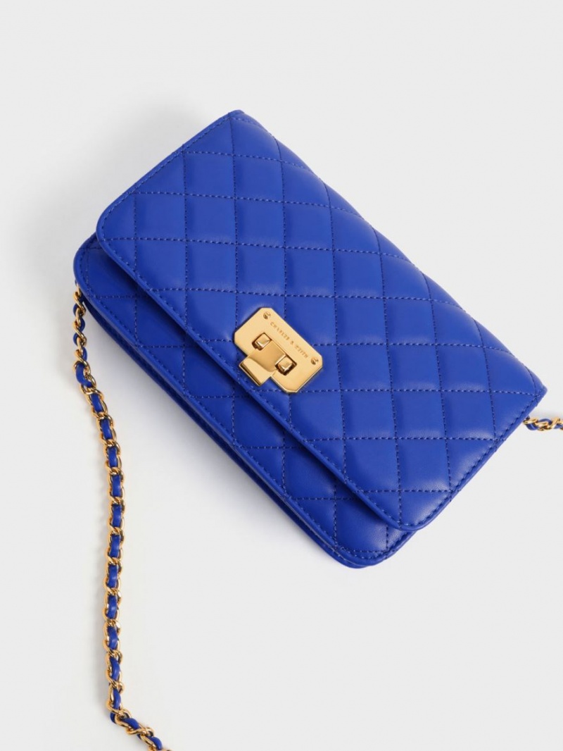 Geanta Clutch Charles & Keith Matlasat Push-Lock Albastri | 496FOHXKN