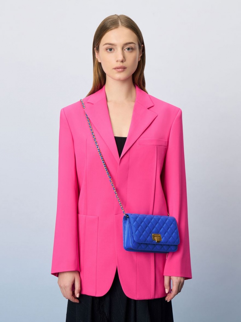 Geanta Clutch Charles & Keith Matlasat Push-Lock Albastri | 496FOHXKN