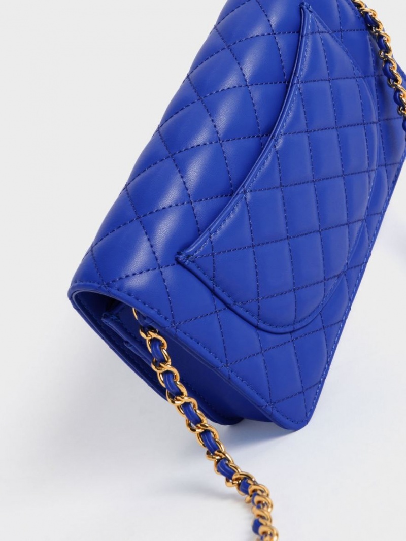 Geanta Clutch Charles & Keith Matlasat Push-Lock Albastri | 496FOHXKN