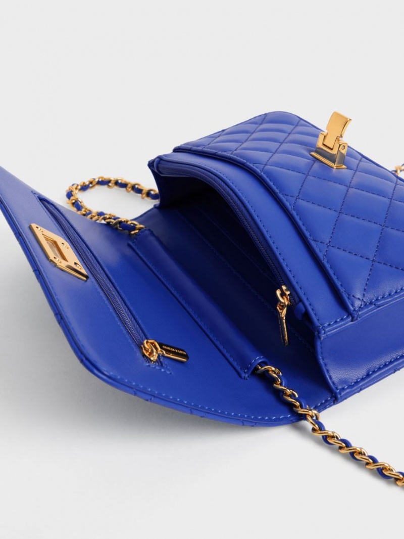 Geanta Clutch Charles & Keith Matlasat Push-Lock Albastri | 496FOHXKN