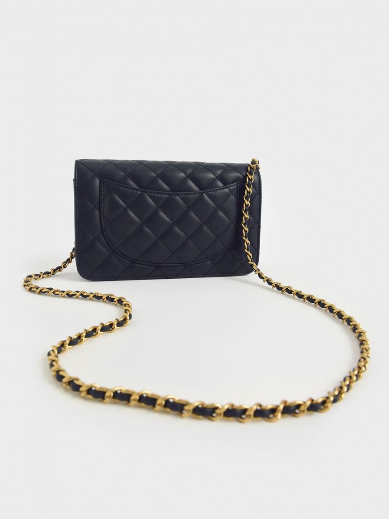 Geanta Clutch Charles & Keith Matlasat Push-Lock Bleumarin | 906VPRTIL