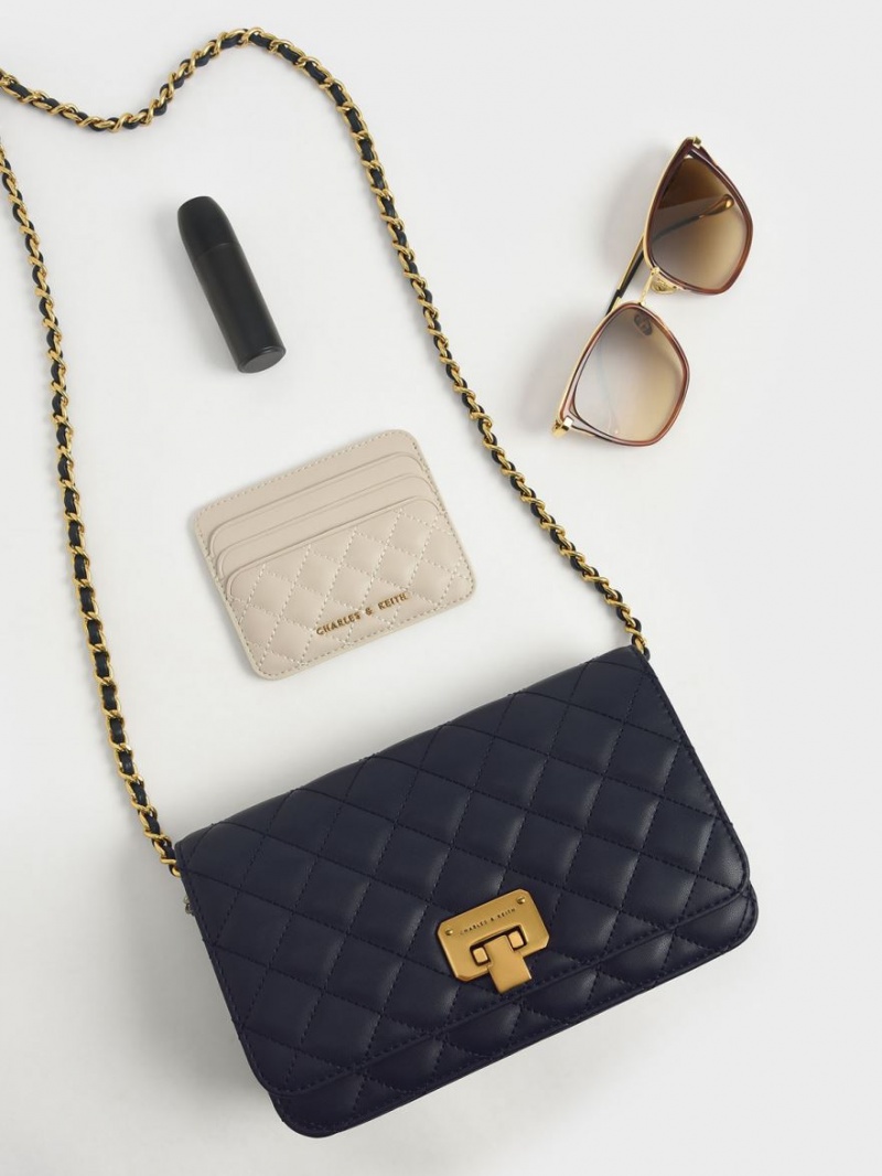 Geanta Clutch Charles & Keith Matlasat Push-Lock Bleumarin | 906VPRTIL