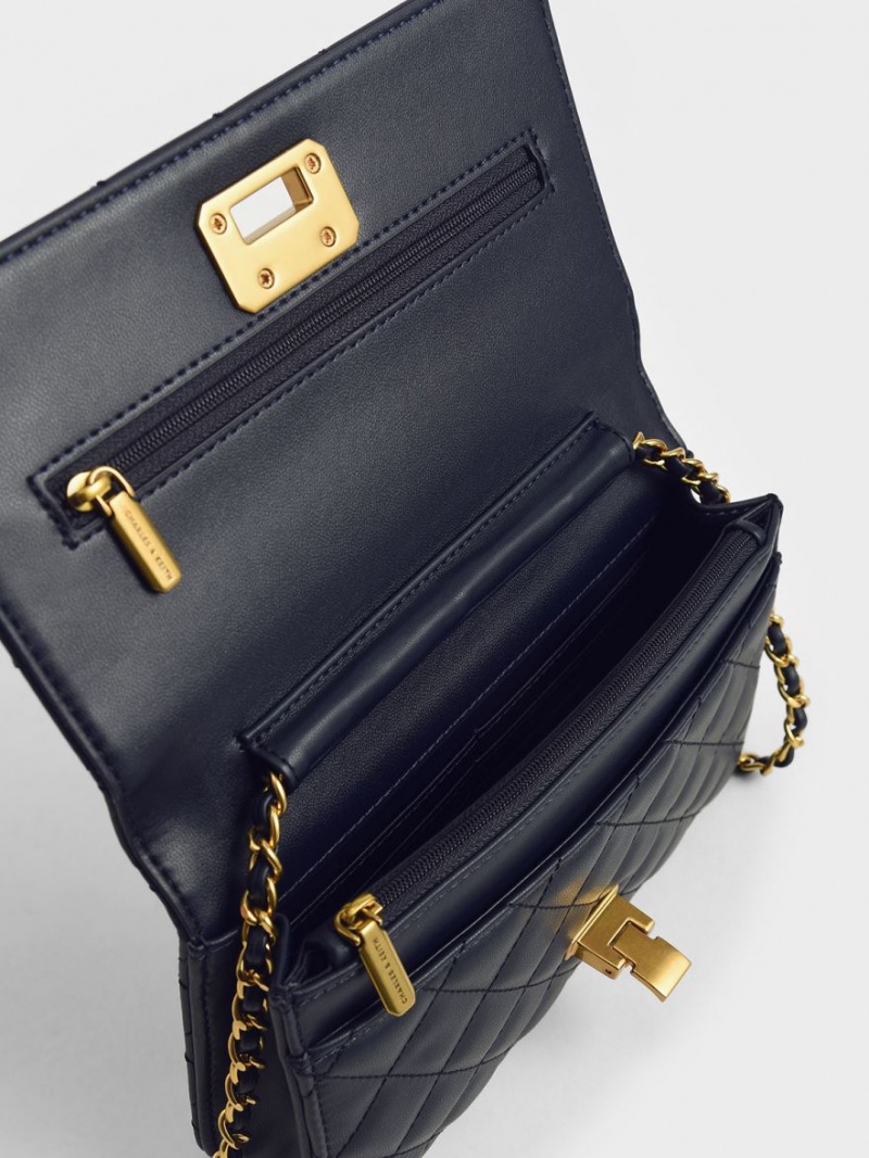 Geanta Clutch Charles & Keith Matlasat Push-Lock Bleumarin | 906VPRTIL