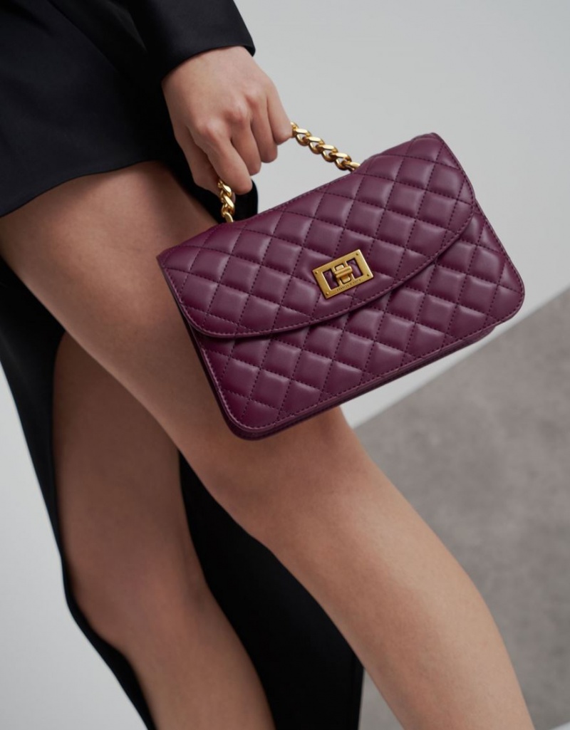Geanta Clutch Charles & Keith Matlasat Turn-Lock Violet | 912HTJXQW
