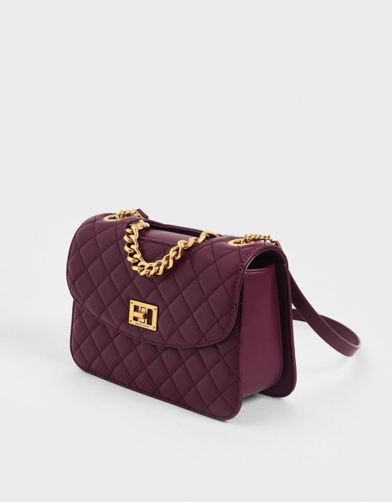 Geanta Clutch Charles & Keith Matlasat Turn-Lock Violet | 912HTJXQW