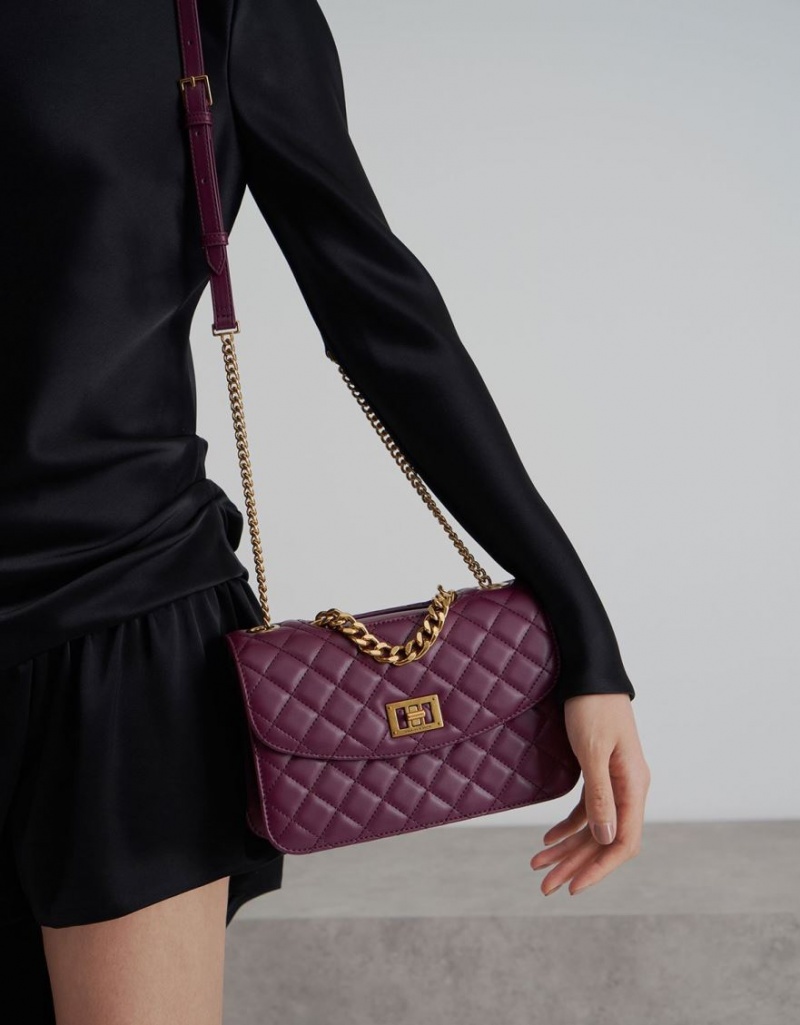 Geanta Clutch Charles & Keith Matlasat Turn-Lock Violet | 912HTJXQW