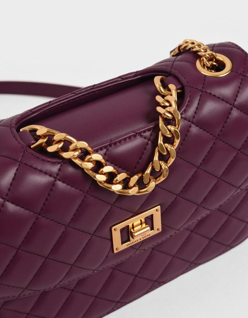 Geanta Clutch Charles & Keith Matlasat Turn-Lock Violet | 912HTJXQW