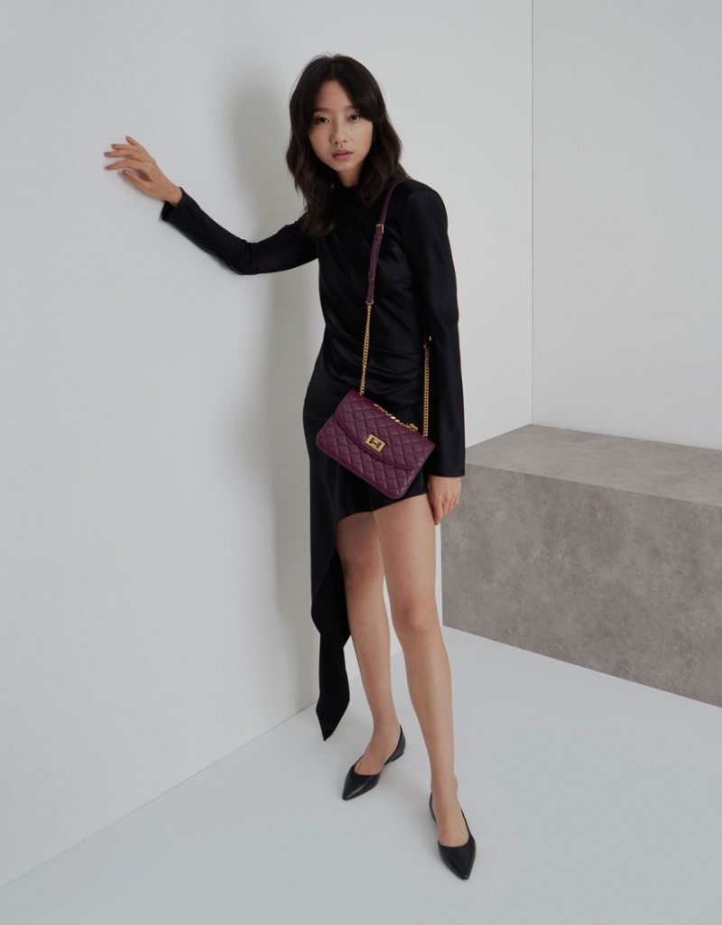 Geanta Clutch Charles & Keith Matlasat Turn-Lock Violet | 912HTJXQW