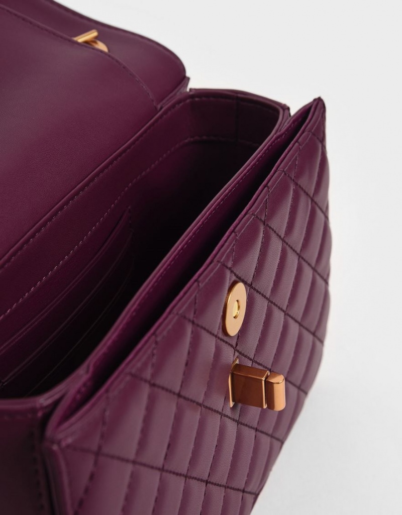 Geanta Clutch Charles & Keith Matlasat Turn-Lock Violet | 912HTJXQW