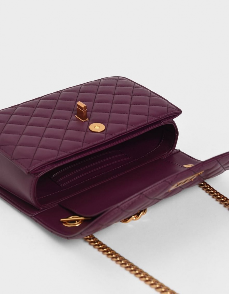 Geanta Clutch Charles & Keith Matlasat Turn-Lock Violet | 912HTJXQW