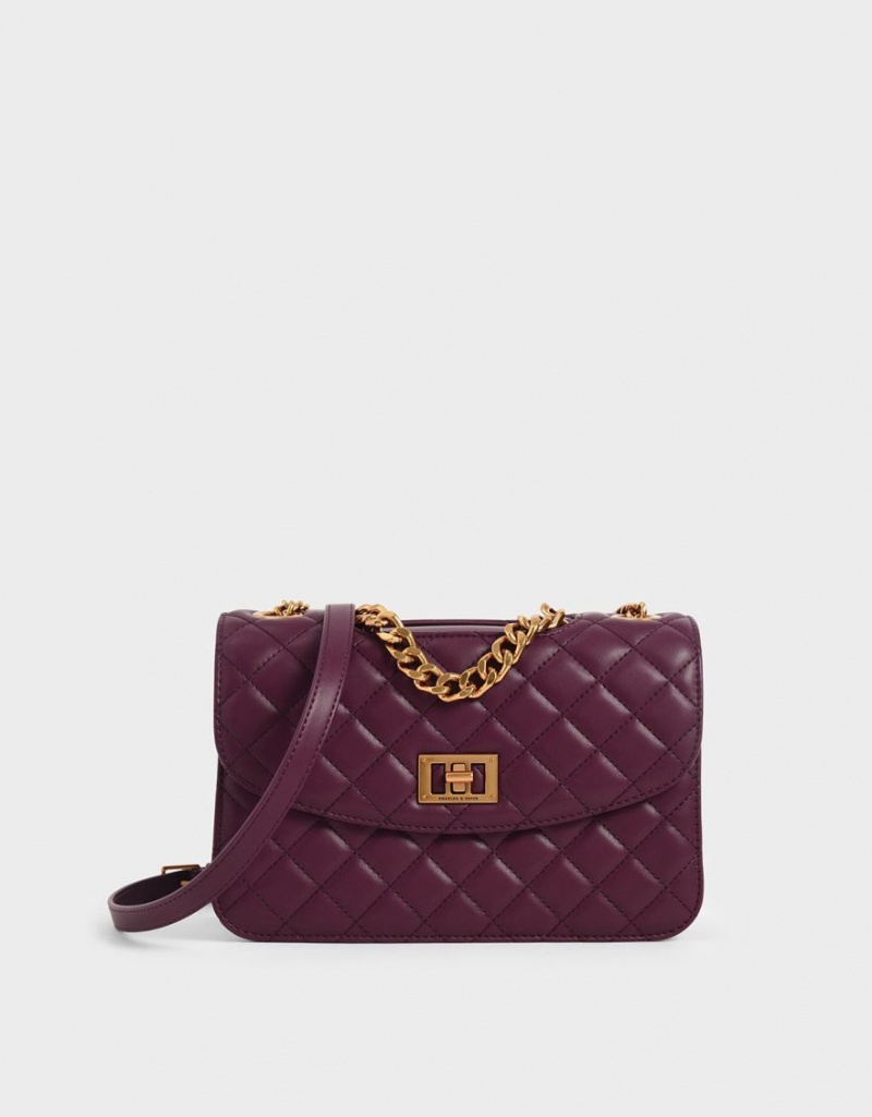 Geanta Clutch Charles & Keith Matlasat Turn-Lock Violet | 912HTJXQW
