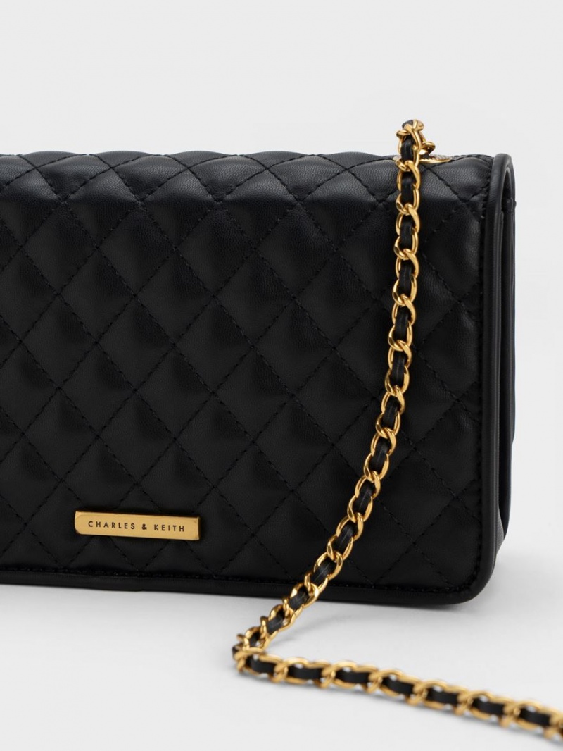 Geanta Clutch Charles & Keith Metallic Turn-Lock Matlasat Negrii | 406DIOFRV