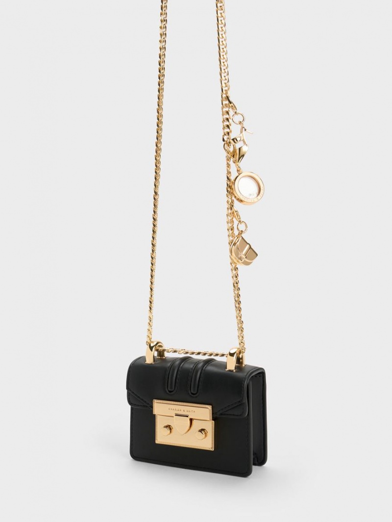 Geanta Clutch Charles & Keith Micro Charm-Embellished Negrii | 372TOMZLW