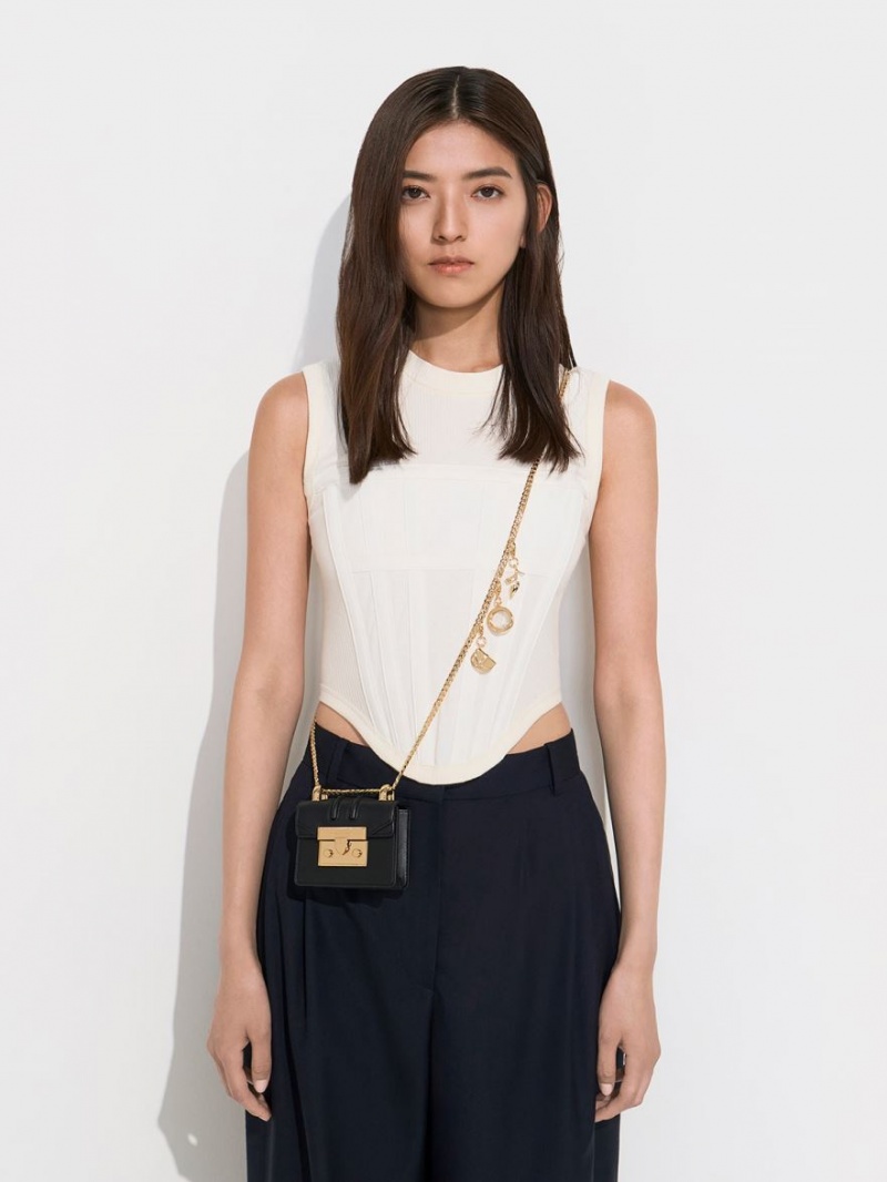Geanta Clutch Charles & Keith Micro Charm-Embellished Negrii | 372TOMZLW