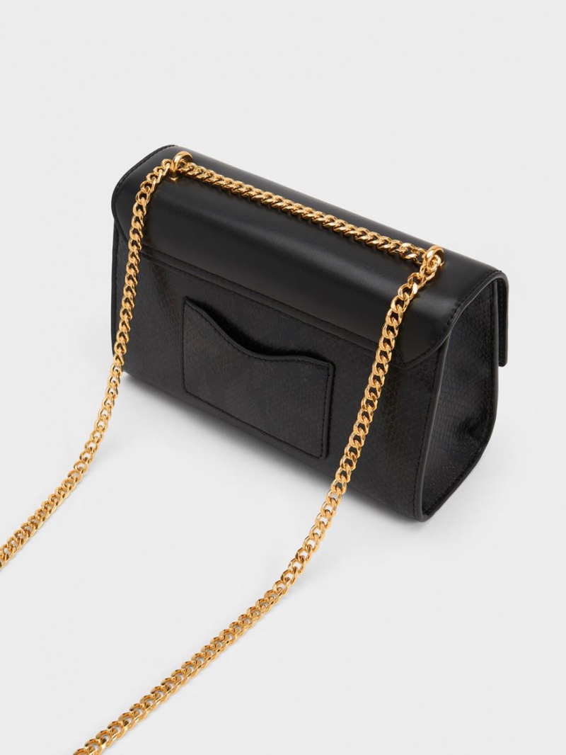Geanta Clutch Charles & Keith Snake Print Metallic Accent Negrii | 297CYVNIK
