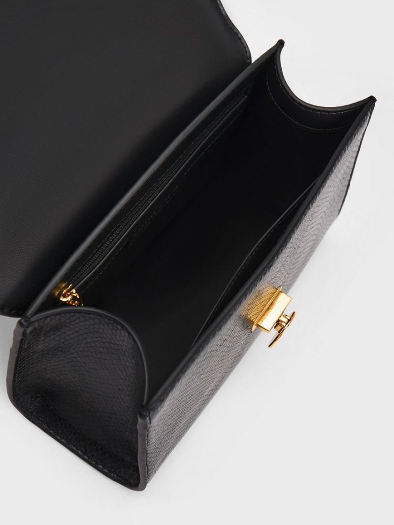 Geanta Clutch Charles & Keith Snake Print Metallic Accent Negrii | 297CYVNIK