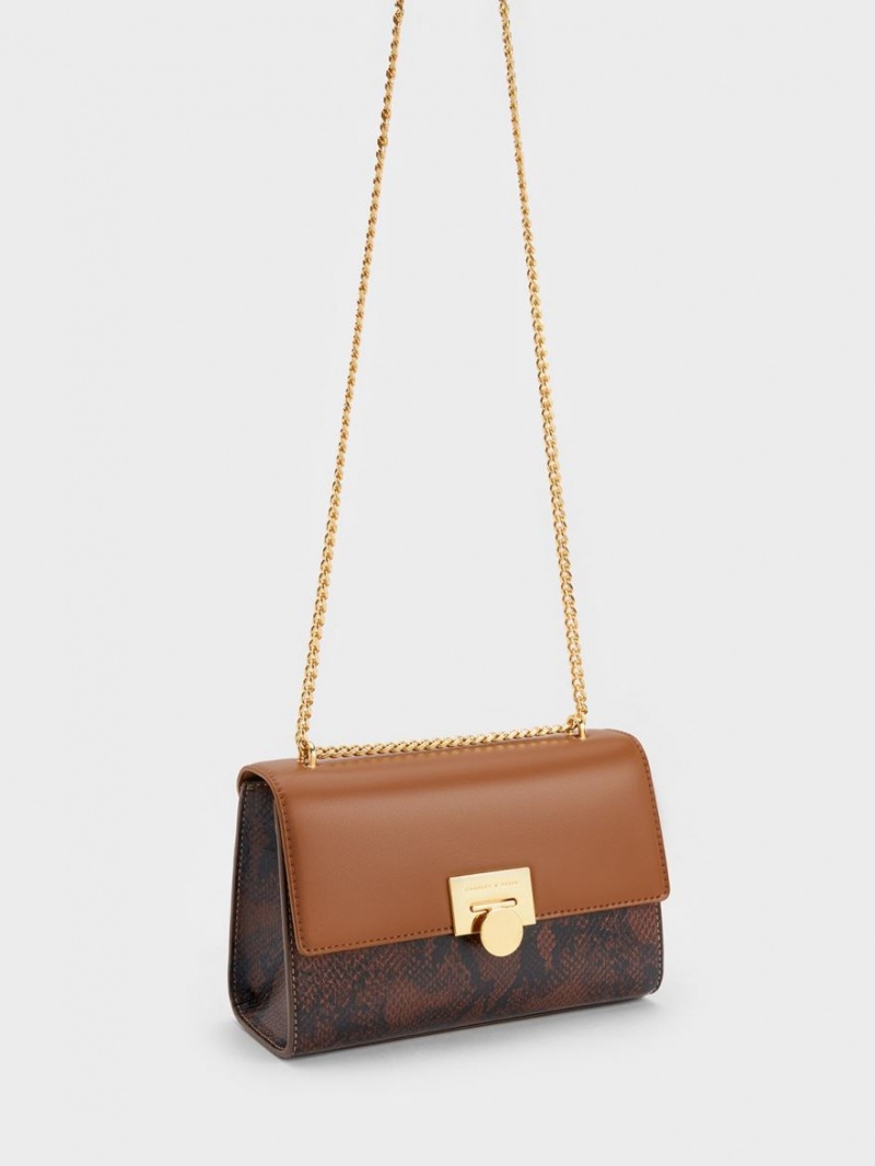 Geanta Clutch Charles & Keith Snake Print Metallic Accent Maro | 083WAGBCI