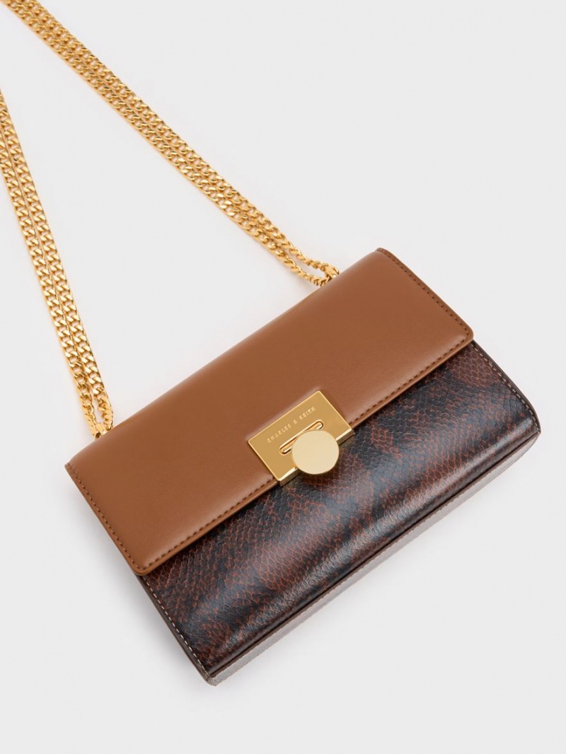Geanta Clutch Charles & Keith Snake Print Metallic Accent Maro | 083WAGBCI