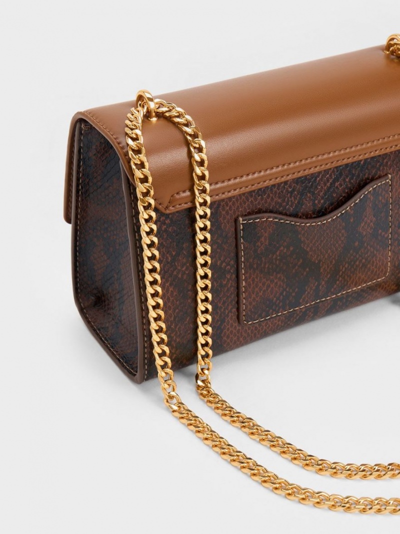 Geanta Clutch Charles & Keith Snake Print Metallic Accent Maro | 083WAGBCI