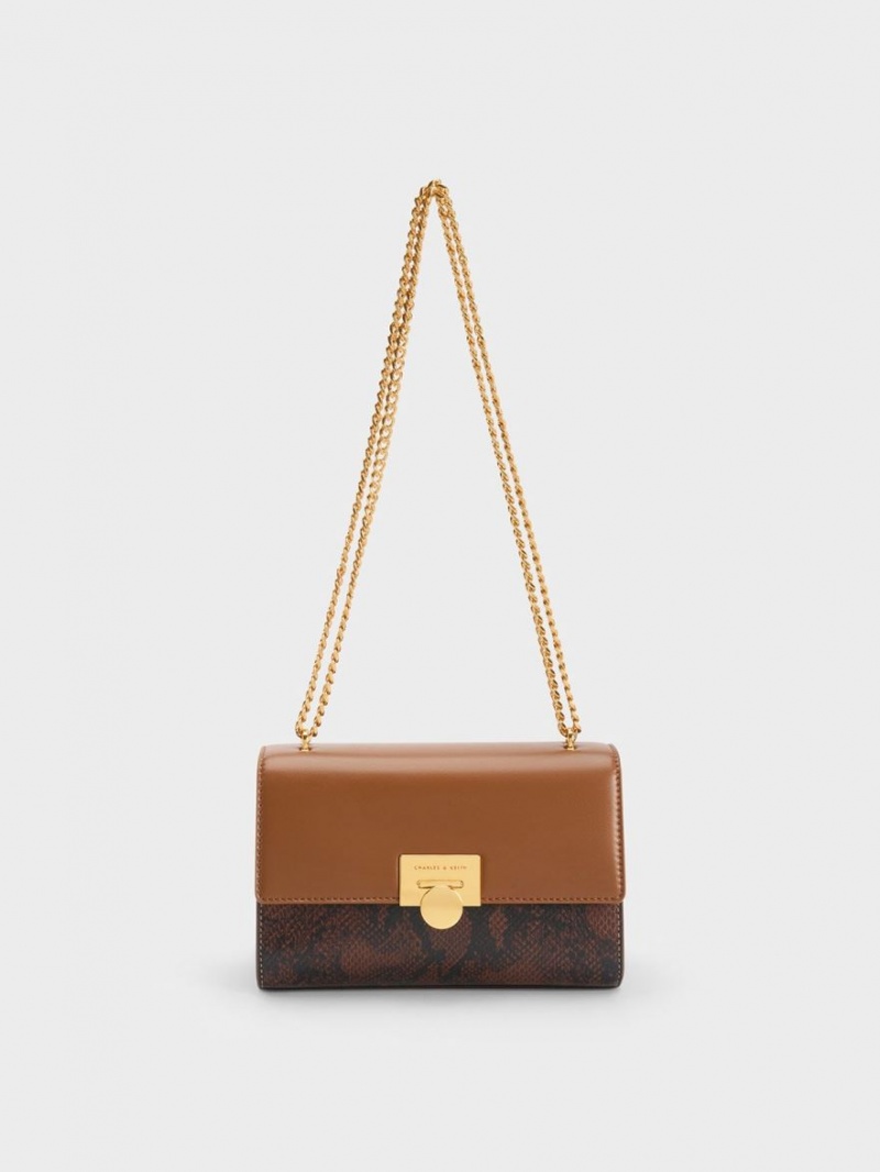Geanta Clutch Charles & Keith Snake Print Metallic Accent Maro | 083WAGBCI