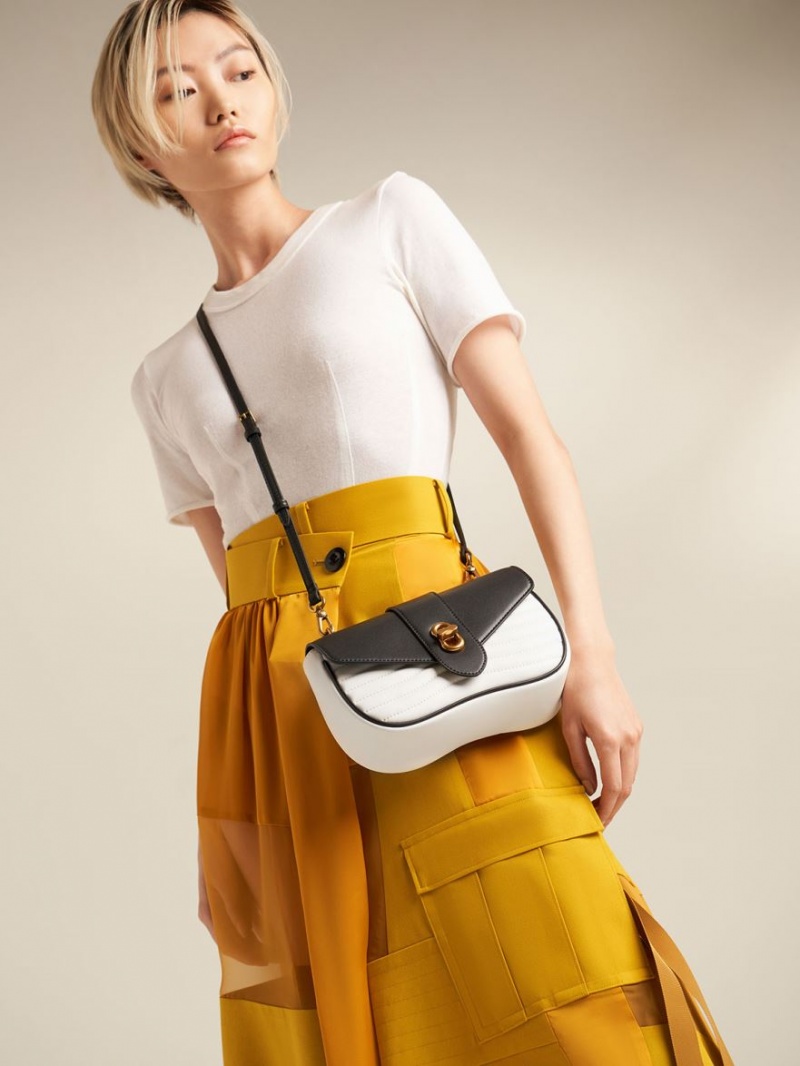 Geanta Crossbody Charles & Keith Aubrielle Panelled Negrii Albi | 504SOFPVD