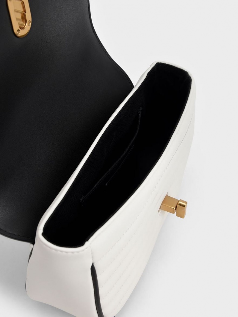 Geanta Crossbody Charles & Keith Aubrielle Panelled Negrii Albi | 504SOFPVD