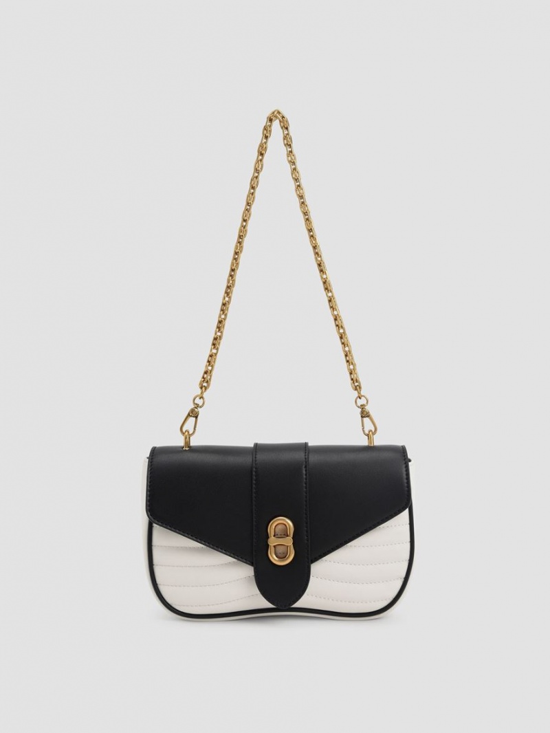 Geanta Crossbody Charles & Keith Aubrielle Panelled Negrii Albi | 504SOFPVD