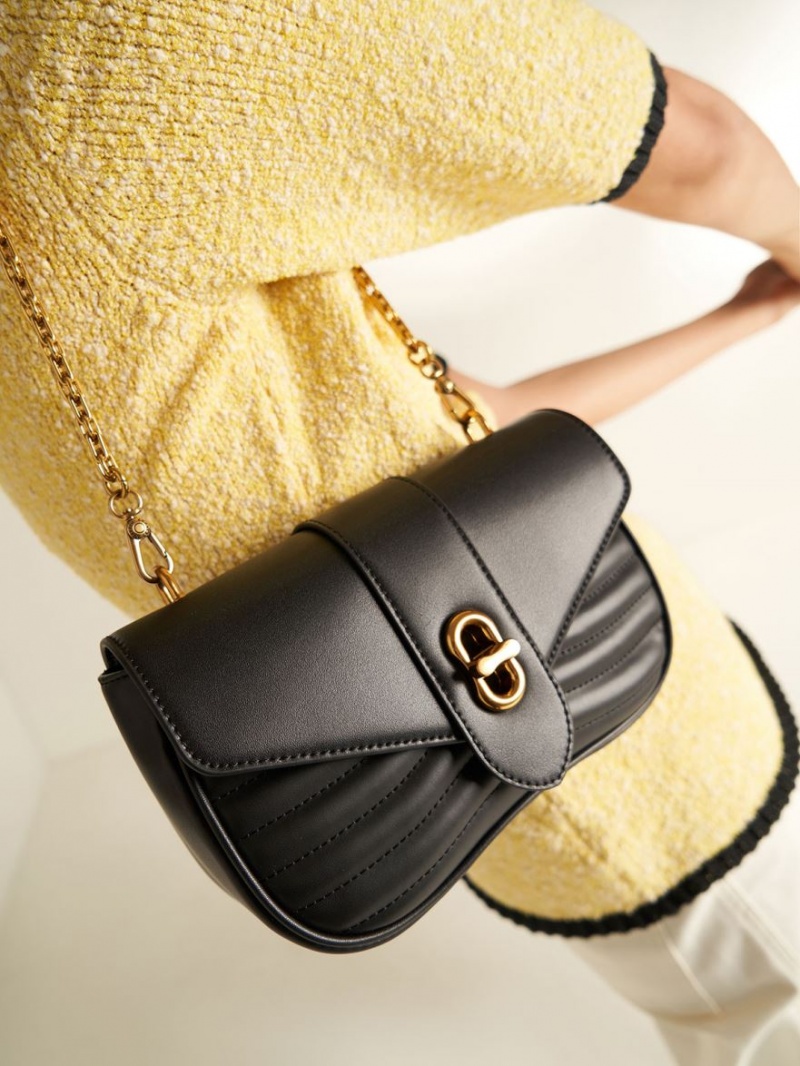 Geanta Crossbody Charles & Keith Aubrielle Panelled Negrii | 086KIGWHM