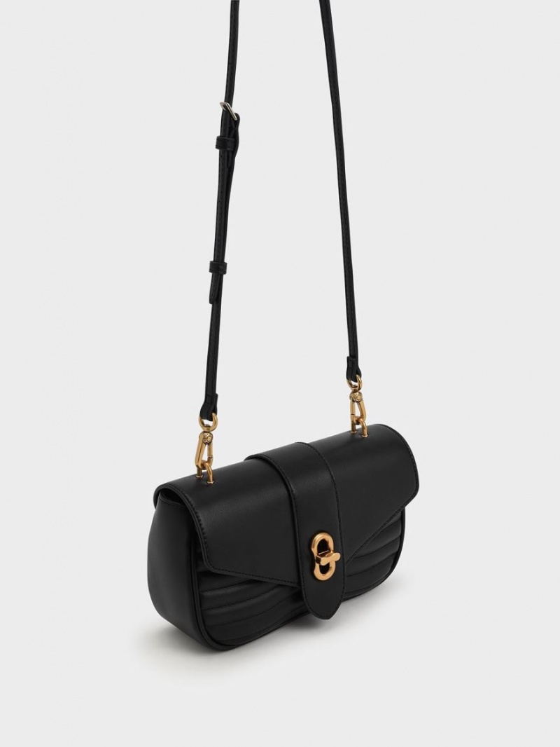 Geanta Crossbody Charles & Keith Aubrielle Panelled Negrii | 086KIGWHM