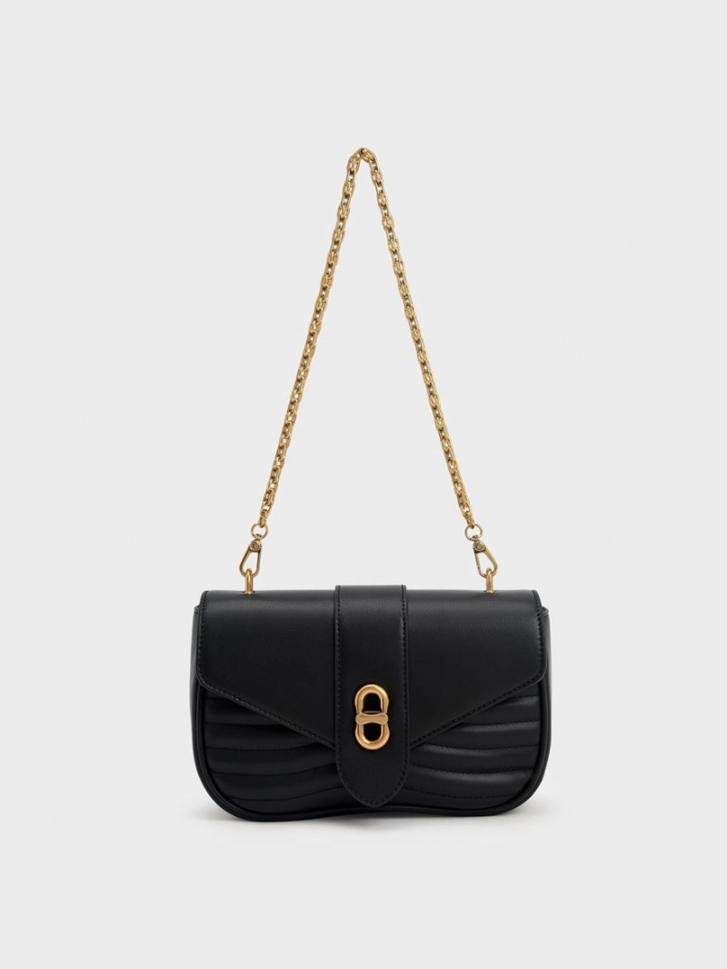 Geanta Crossbody Charles & Keith Aubrielle Panelled Negrii | 086KIGWHM