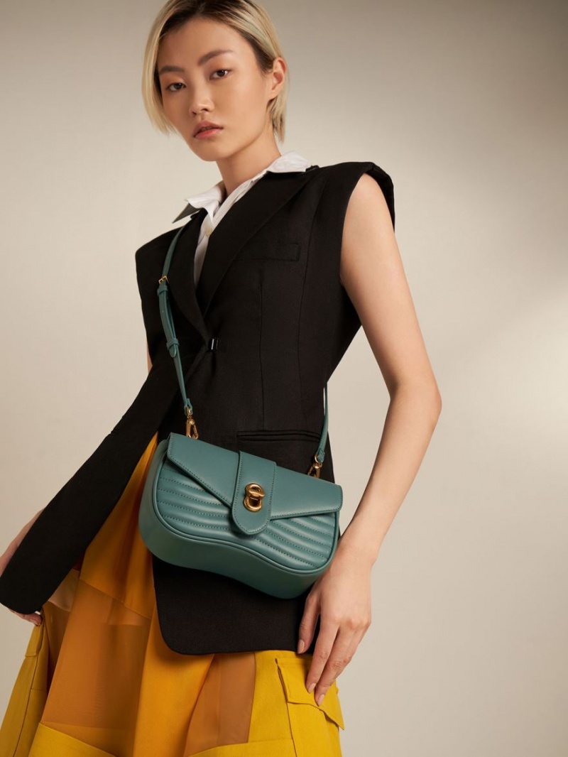 Geanta Crossbody Charles & Keith Aubrielle Panelled Turcoaz | 847MJLZVD