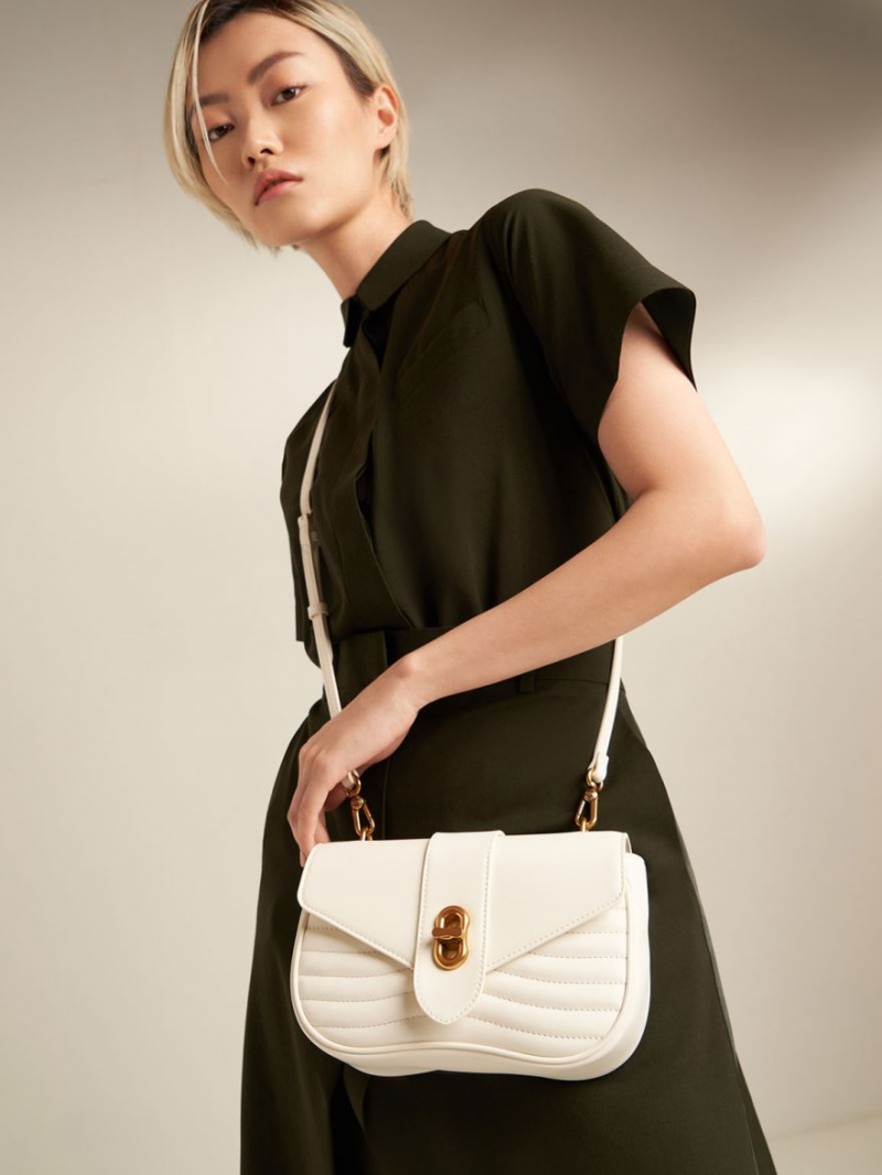 Geanta Crossbody Charles & Keith Aubrielle Panelled Albi | 784KLCQYE