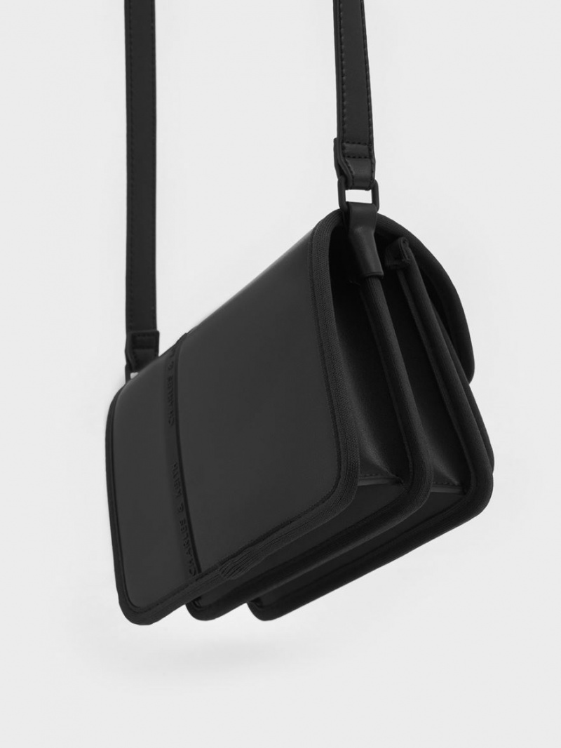 Geanta Crossbody Charles & Keith Avenue Contrast-Trim Negrii | 362UXTZGQ