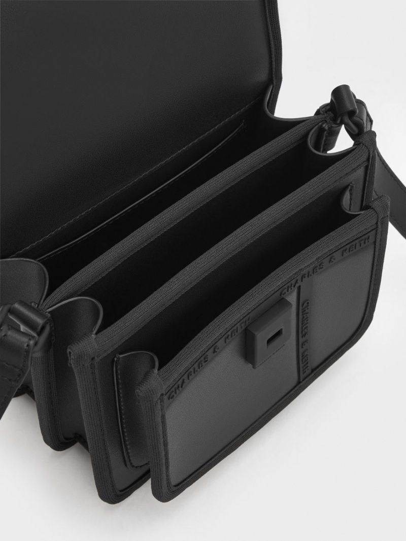 Geanta Crossbody Charles & Keith Avenue Contrast-Trim Negrii | 362UXTZGQ