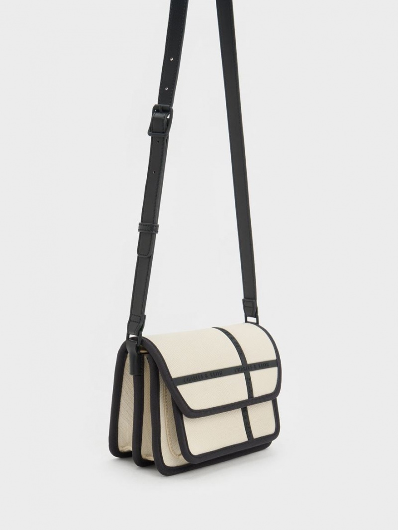 Geanta Crossbody Charles & Keith Avenue Contrast-Trim Albi | 741KLOVBT