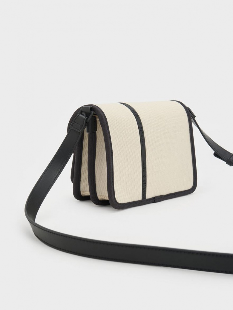 Geanta Crossbody Charles & Keith Avenue Contrast-Trim Albi | 741KLOVBT
