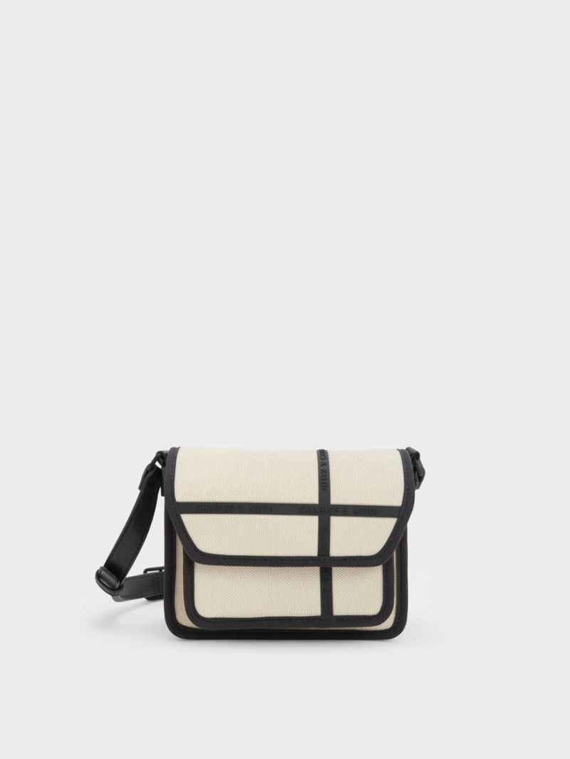 Geanta Crossbody Charles & Keith Avenue Contrast-Trim Albi | 741KLOVBT