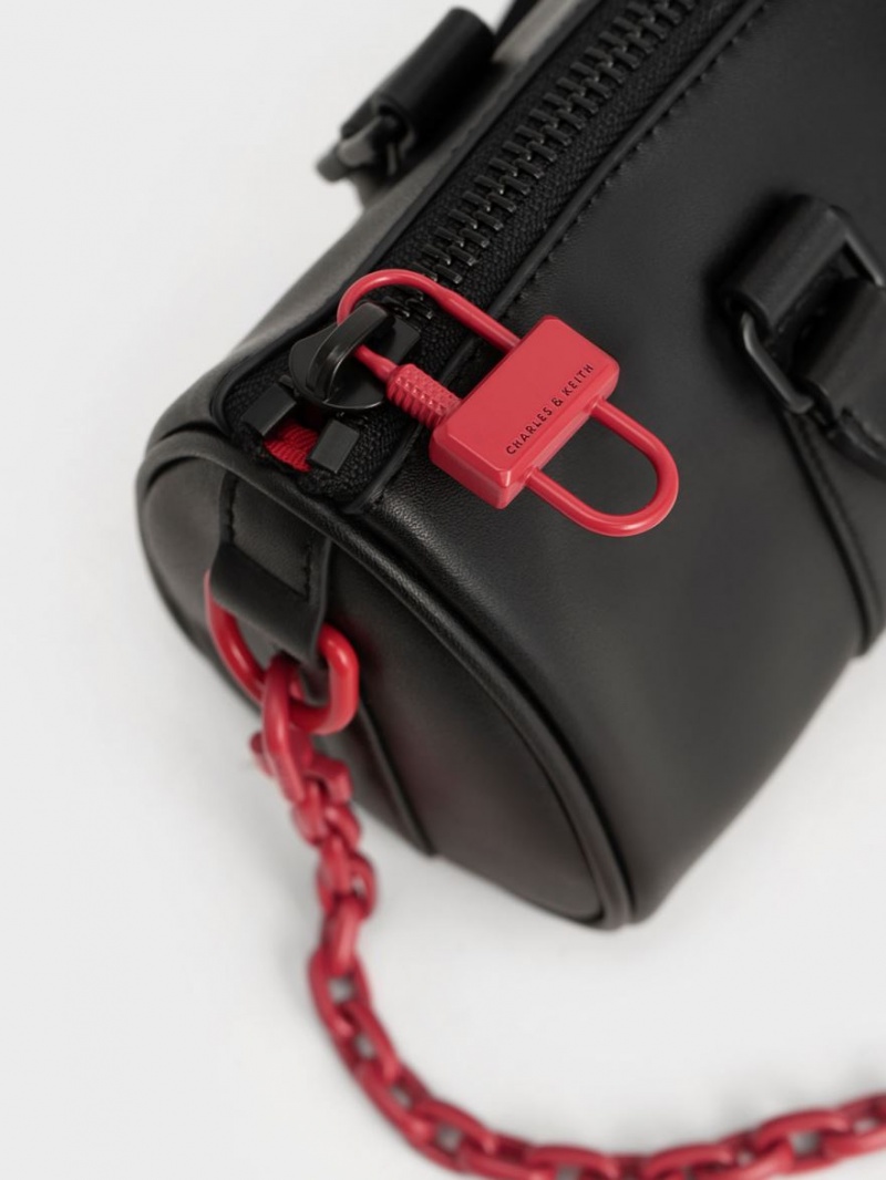 Geanta Crossbody Charles & Keith Balta Chain-Link Bowling Negrii | 129RWGLDF