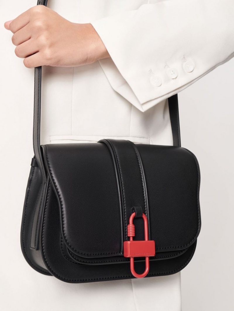 Geanta Crossbody Charles & Keith Balta Padlock Negrii | 469WUYGFO