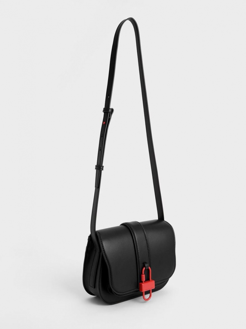 Geanta Crossbody Charles & Keith Balta Padlock Negrii | 469WUYGFO
