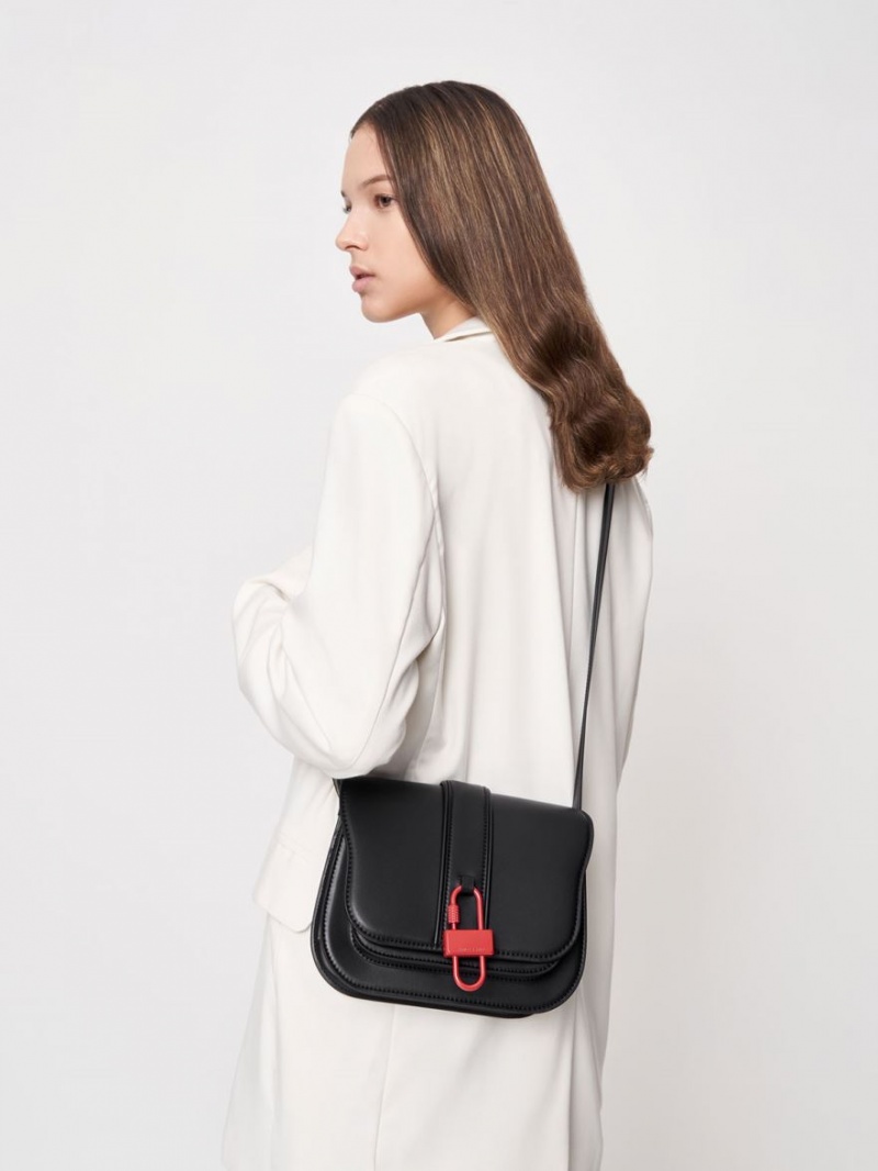Geanta Crossbody Charles & Keith Balta Padlock Negrii | 469WUYGFO