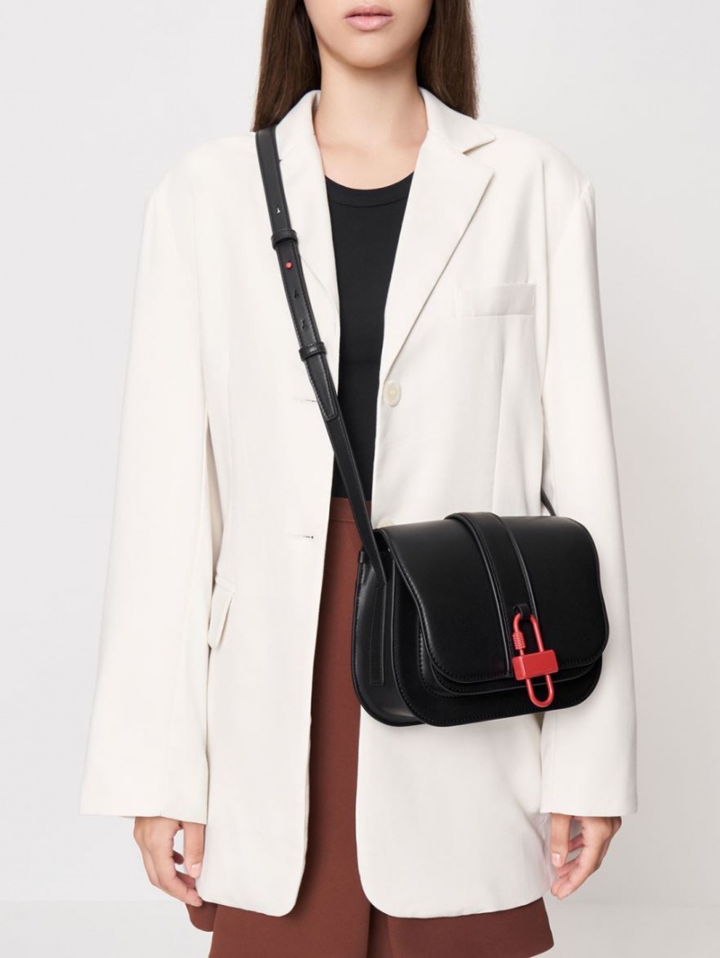 Geanta Crossbody Charles & Keith Balta Padlock Negrii | 469WUYGFO