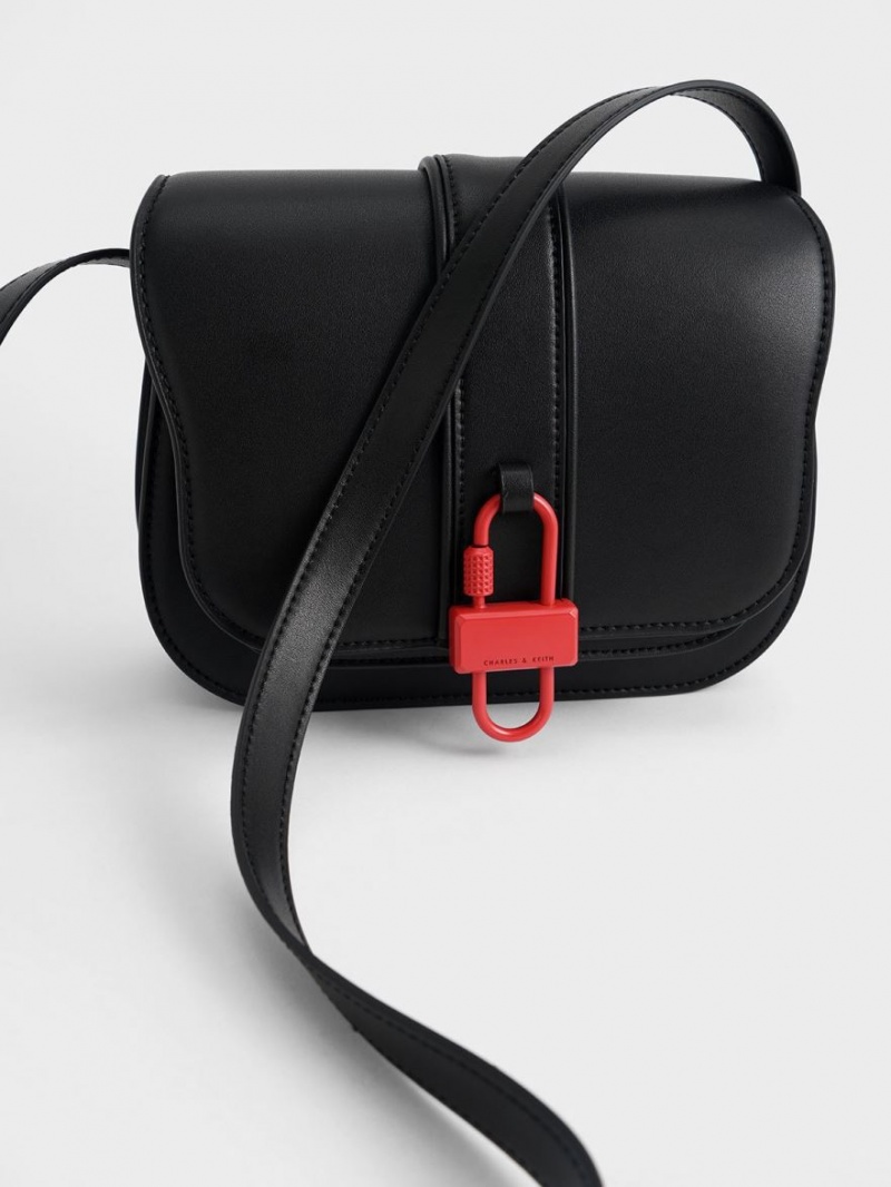 Geanta Crossbody Charles & Keith Balta Padlock Negrii | 469WUYGFO