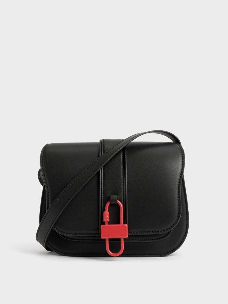 Geanta Crossbody Charles & Keith Balta Padlock Negrii | 469WUYGFO