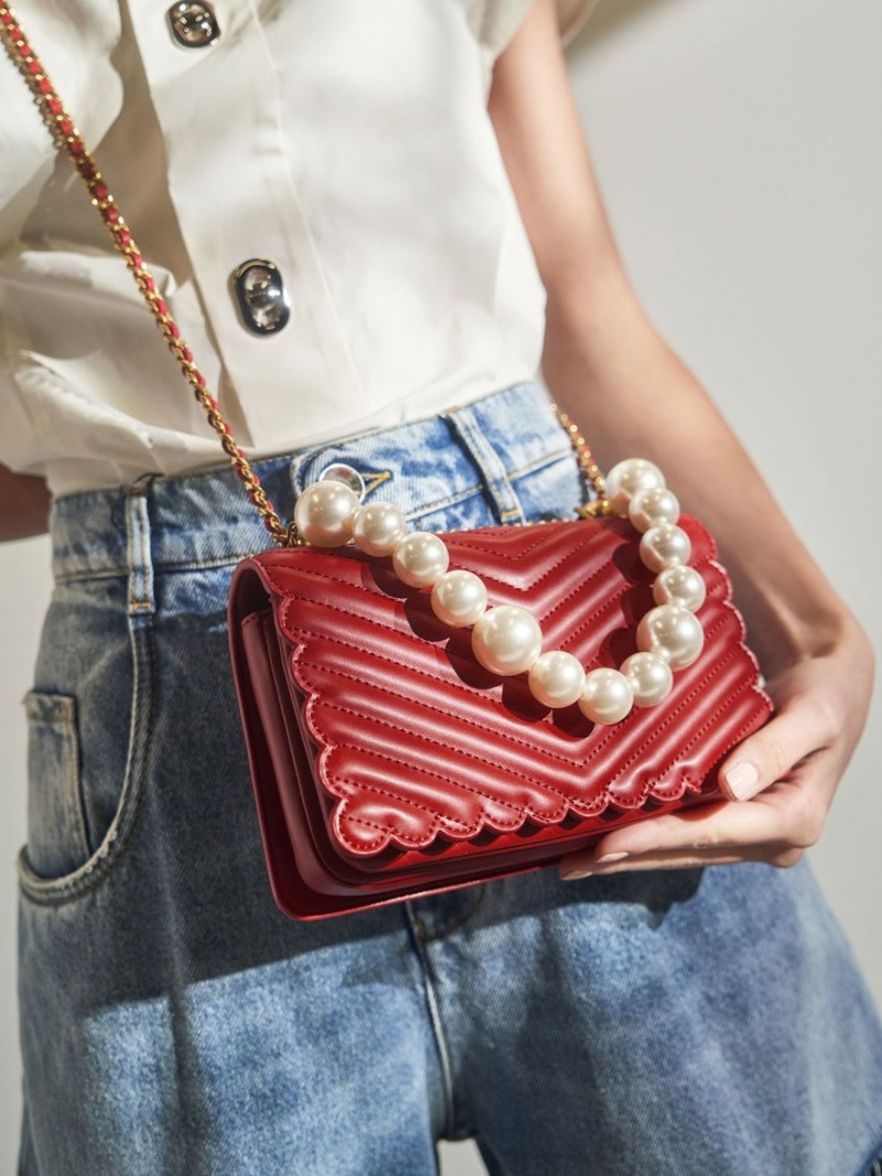 Geanta Crossbody Charles & Keith Beaded Handle Rosii | 347KXNRPF