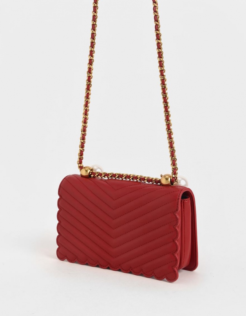 Geanta Crossbody Charles & Keith Beaded Handle Rosii | 347KXNRPF