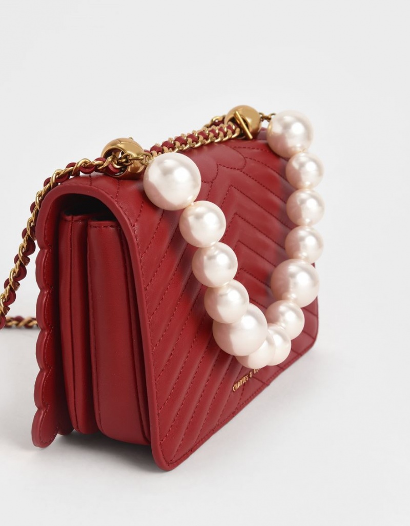 Geanta Crossbody Charles & Keith Beaded Handle Rosii | 347KXNRPF