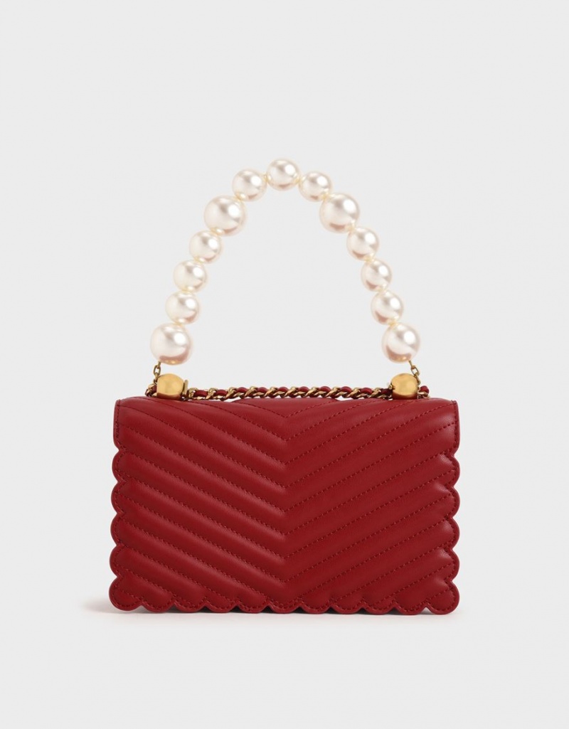 Geanta Crossbody Charles & Keith Beaded Handle Rosii | 347KXNRPF