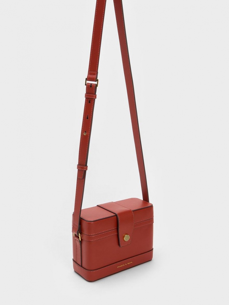 Geanta Crossbody Charles & Keith Bronte Boxy Rosii Inchis | 263VSWHDC