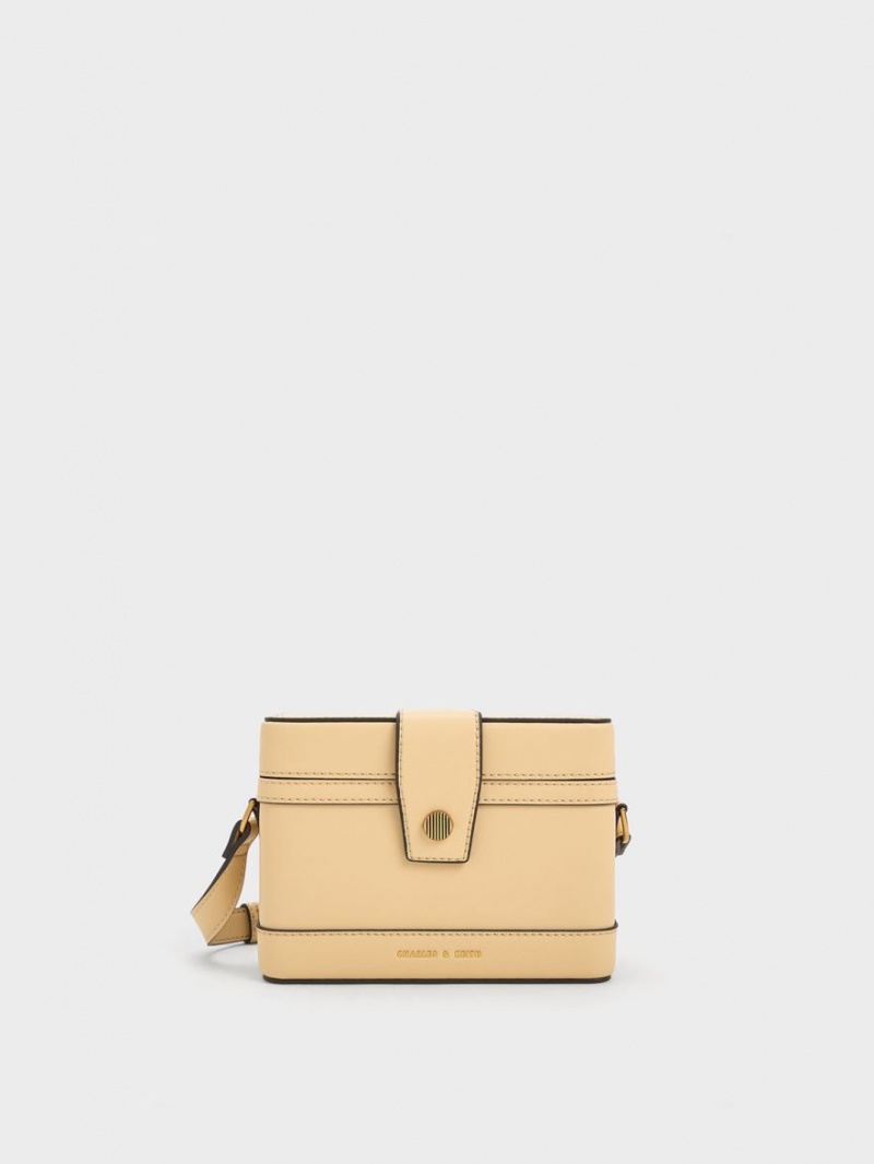 Geanta Crossbody Charles & Keith Bronte Boxy Bej | 947IZWFYS